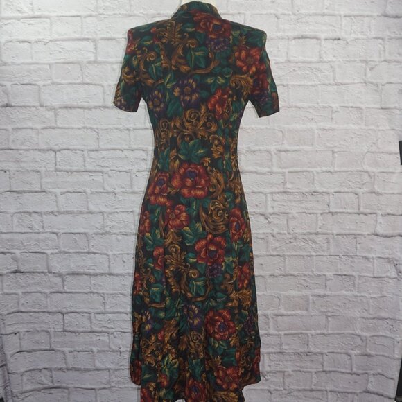 Vintage 90s Floral Shirt Midi Dress 4 - Picture 2 of 10
